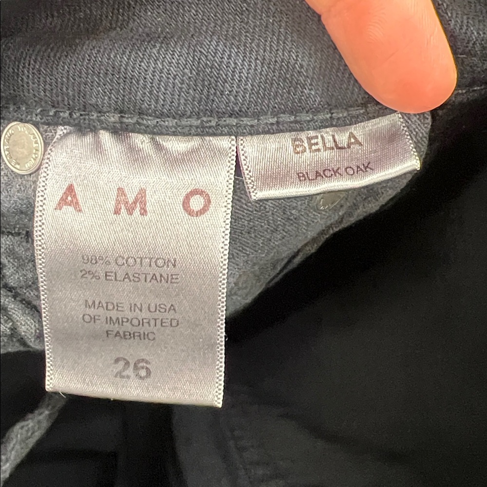 AMO bella denim pant jeans in black oak distressed raw undone hem size 26 - Picture 10 of 11